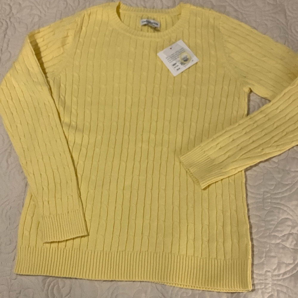 Croft & Barrow Lemon Yellow Cotton Cable Crew Neck Sweater Size XS NWT